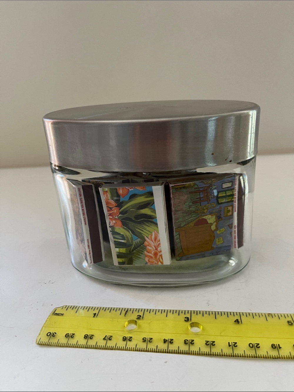 Decorator Match Boxes in  Storage Jar with Silver Lid - Clear